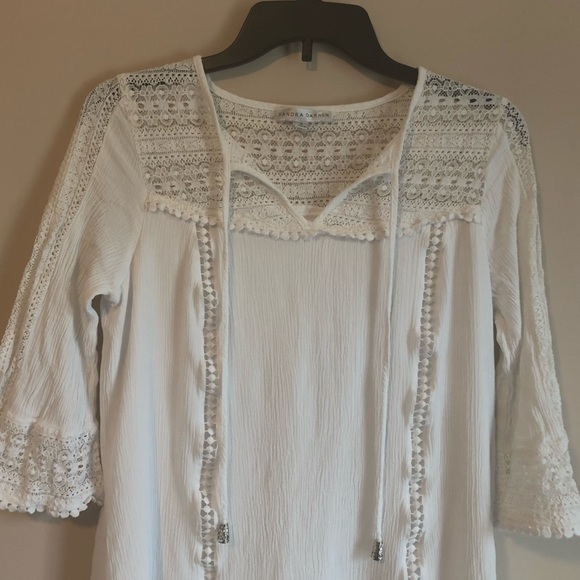 Sandra Darren White Lace Dress with Slip - Size 10 - Picture 4 of 8